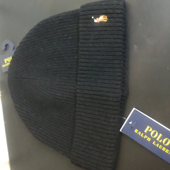 NWT Polo Ralph Lauren Signature Cuff Wool Blend Beanie - Black - Picture 2 of 7